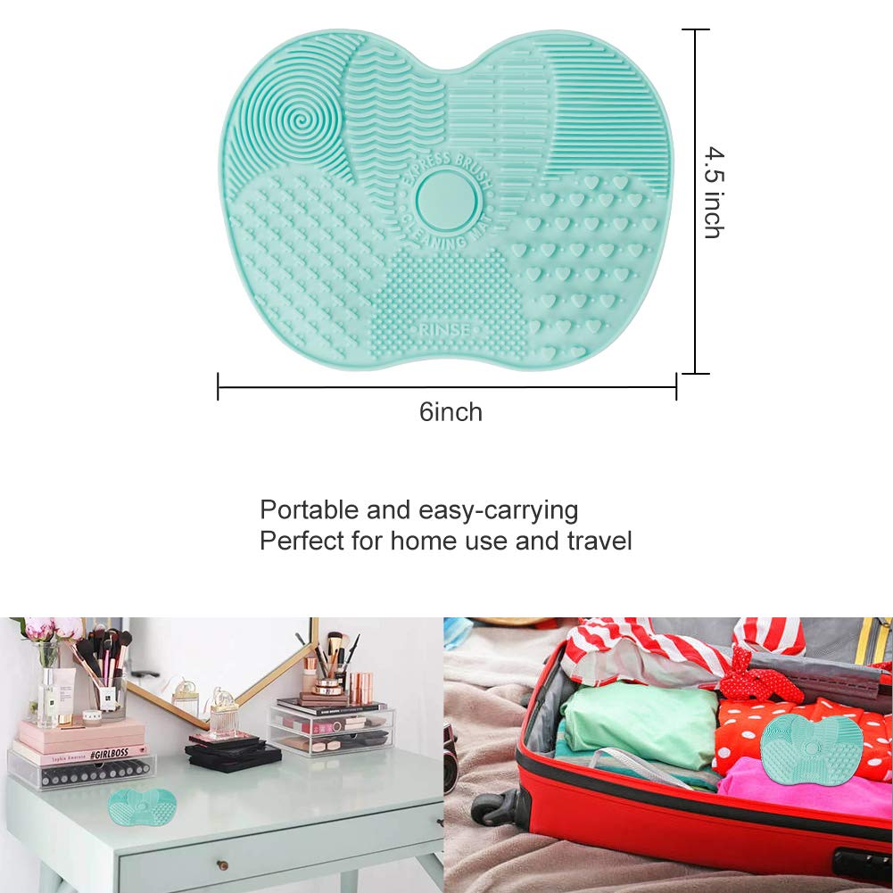 Makeup Brush Cleaning Mat, Make Up Brush Cleaner Silicone Portable Brush Cleaner Mat with Suction Cup Pack of 2 (Pink+Green): Beauty