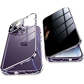 Jonwelsy Anti Peeping Case for iPhone 14 Pro Max, 360 Degree Front and Back Privacy Tempered Glass Cover, Anti SPY Screen, Anti Peep Magnetic Adsorption Metal Bumper for iPhone 14 Pro Max (Purple)