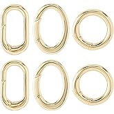 SUNNYCLUE 1 Box 6Pcs Real 18K Gold Plated Round Oval Clasp Spring Gate Rings Carabiner Key Ring Spring Clasps Ring Brass Spring O Rings for Jewelry Making Clasps Keyrings Buckle Bags Purses DIY Craft