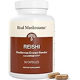 Real Mushrooms Reishi Mushroom Capsules - Handpicked Organic Mushroom Extracts - Red Reishi for Tranquil Daily Wellness with Verified Beta Glucans Vegan, Non-GMO, No Grain Fillers, 90 ct