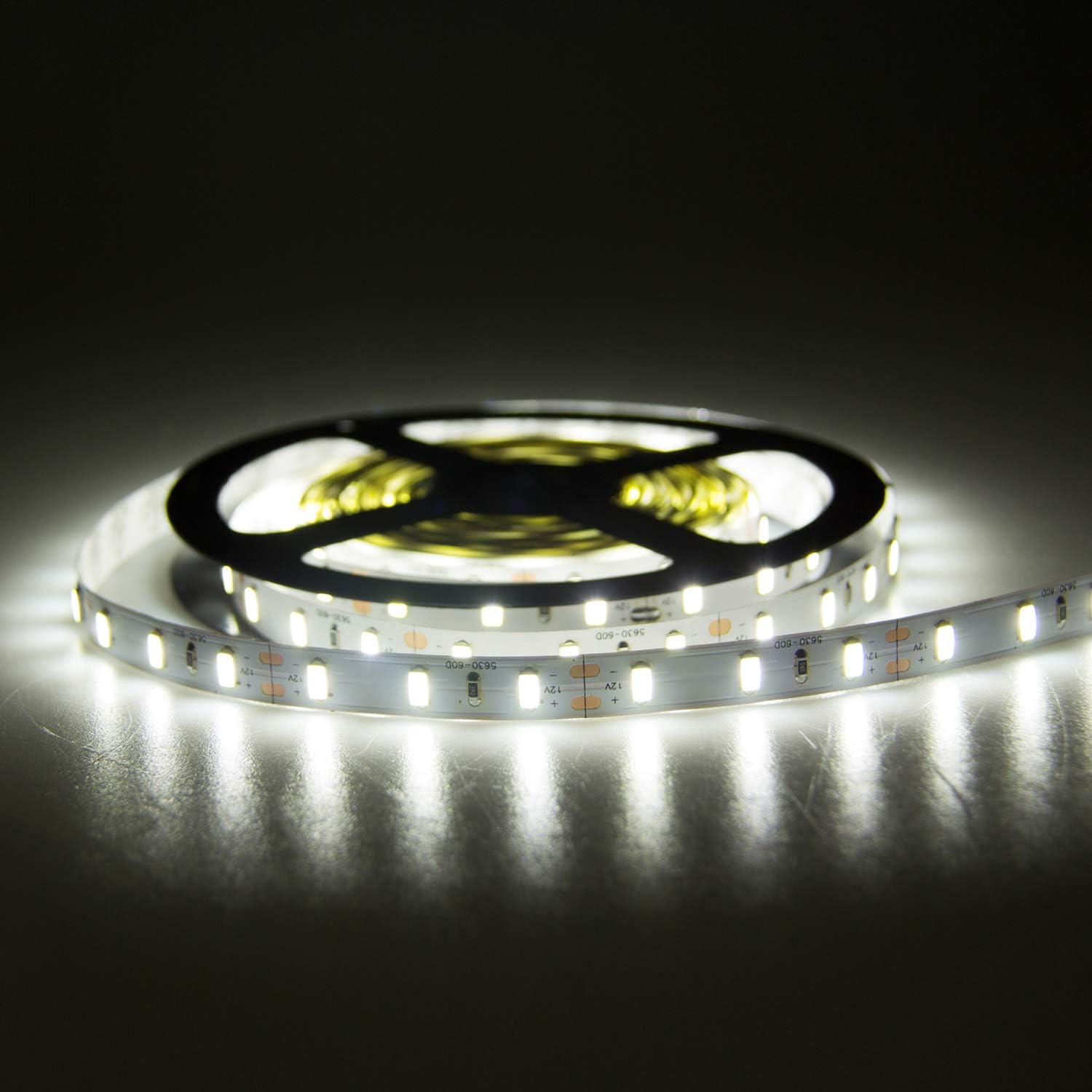 16.4ft(5M) LED High Brightness Flexible Light Strip,300 Units SMD 5630 LEDs,12V DC Non-Waterproof 6000-6500K, Light Strips,DIY Christmas Holiday Home Kitchen Car Bar Indoor - No Power Supply (White)