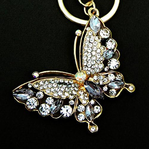 Rhinestone and Crystal Blue Golden Butterfly Key Chain / Purse Charm