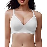 LIIJOO Women’s Seamless Wireless Bra, Padded V Neck Bralette with Thin Spaghetti Straps