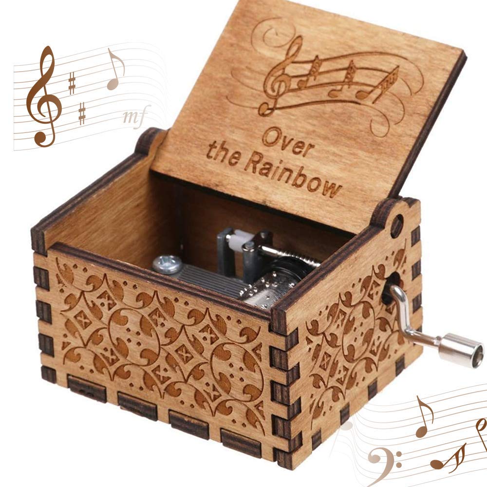 CDIYTOOL Music Box, Over the Rainbow Music Box Vintage Engraved Wooden Musical Boxes Hand Cranked Small Music Box