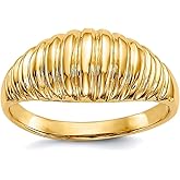 JewelryWeb 14k Yellow Gold Solid High Polished Ribbed Dome Ring Size 7.5 Ring for Women