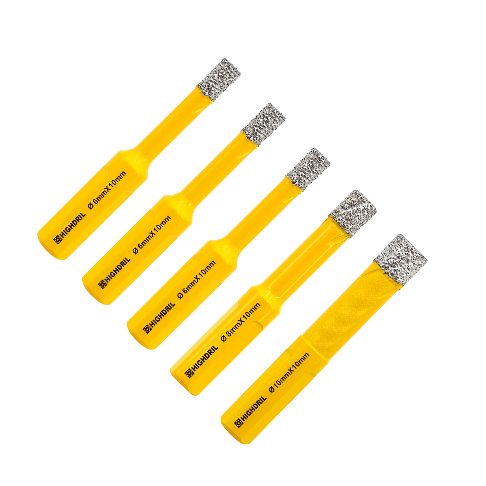 HIGHDRIL 5Pcs Diamond Core Drill Bit,Diameter 6/6/6/8/10mm Vacuum Brazed Hole Saw for Concrete Granite Marble Glass Porcelain Tile Masonry Brick,Triangle shanks