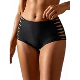 RELLECIGA Women's Strappy High Waisted Tummy Control Bikini Bottom | Full Coverage Swim Briefs Retro Modest Full Lining Bathing Suit Bottoms for Beach and Pool