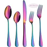 VANDBAO Rainbow Flatware Cutlery Silverware Set 20 Pieces, Stainless Steel Colorful Utensils, Tableware Set Service for 4, Include Knife/Fork/Spoon, Reusable, Mirror Polished, Dishwasher Safe