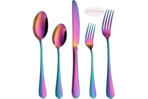 VANDBAO Rainbow Flatware Cutlery Silverware Set 20 Pieces, Stainless Steel Colorful Utensils, Tableware Set Service for 4, Include Knife/Fork/Spoon, Reusable, Mirror Polished, Dishwasher Safe
