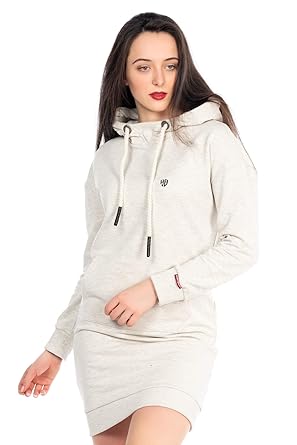 KENNY BROWN Damen Pulli-Kleid Sweater Pullover-Klein langes Sweatkleid mit Kapuze Hoodie Langarm einfarbig modisch Rundhals M