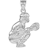 925 Sterling Silver Baseball Catcher Sports Charm Pendant