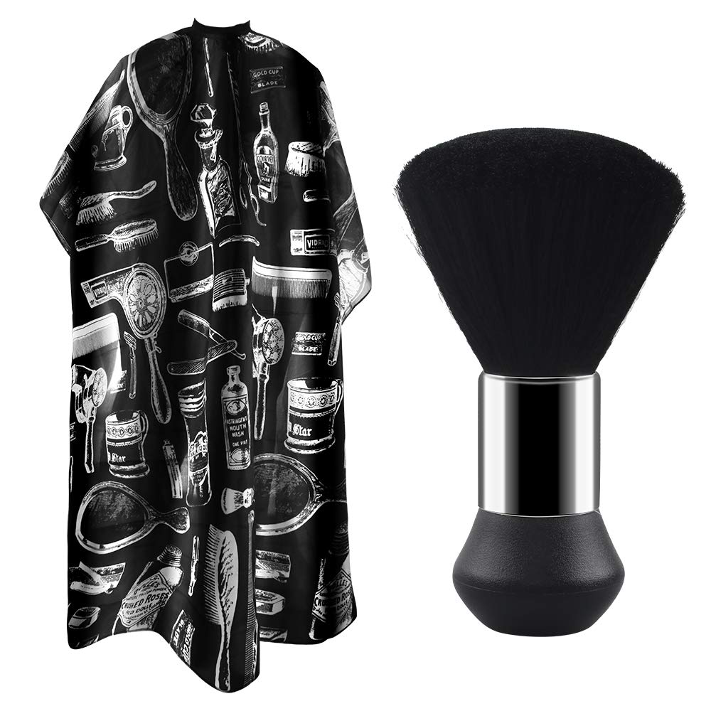 Chudian Hairdressing Gown, 1 Set Barber Gown with Neck Duster Brush Salon Cape Haircut Cloth Hairdressing Robe Salon Cape for Styling Cutting Coloring (Black, 120x160CM)
