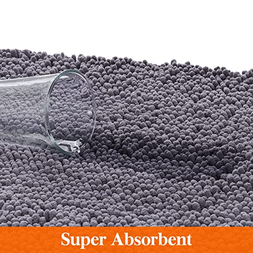 Lifewit Extra Soft Bathroom Rug Mat, Absorbent Shaggy Chenille Bath Rug, Non Slip Plush Rugs for Bathroom,Tub and Shower, Grey, 20 × 30 inch
