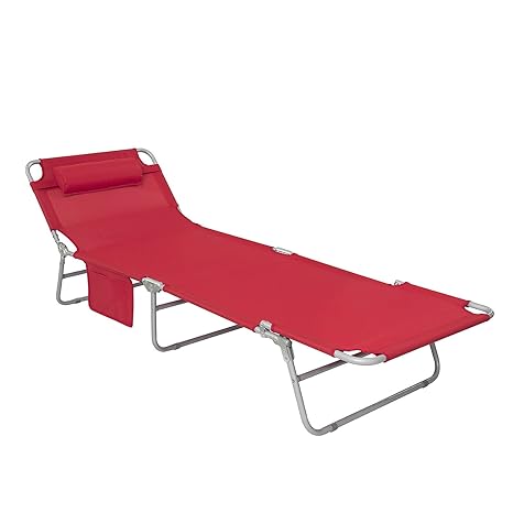 SoBuy® OGS35-R Gartenliege Sonnenliege Relaxliege mit Seitentasche Liegestuhl klappbar, rot, BHT ca.: 195x29x62cm