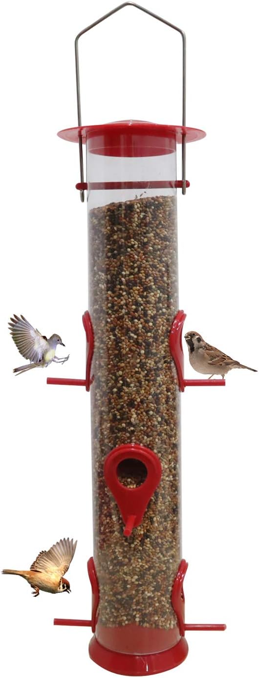Urban Deco Bird Feeder Hanging Classic Tube Hanging Feeders with 6 Port Bird Feeders Premium Hard Plastic with Steel Hanger Weatherproof Great for Attracting Birds Outdoors Garden Backyard 1 Pack