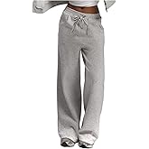 RoseSeek Women's Grey Wide Leg Sweatpants Joggers Casual Baggy Pants Fall Pants XXS-XXXXL