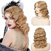 Salaibs Blonde 1920s Finger Wave Lace Front Wig Curly Wig Vintage Wigs for Women SyntheticHair Halloween Cosplay Party Costume Wigs