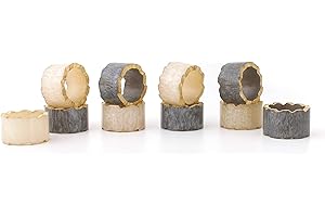 CLEENTABLE Rustic Napkin Rings Set of 12, Wooden Napkin Holders, Napkin Rings Bulk for Party Decoration, Dinning Table, Everyday, Family Gatherings - A Great Tabletop Décor -(6pc- Ivory & 6Pc- Black)