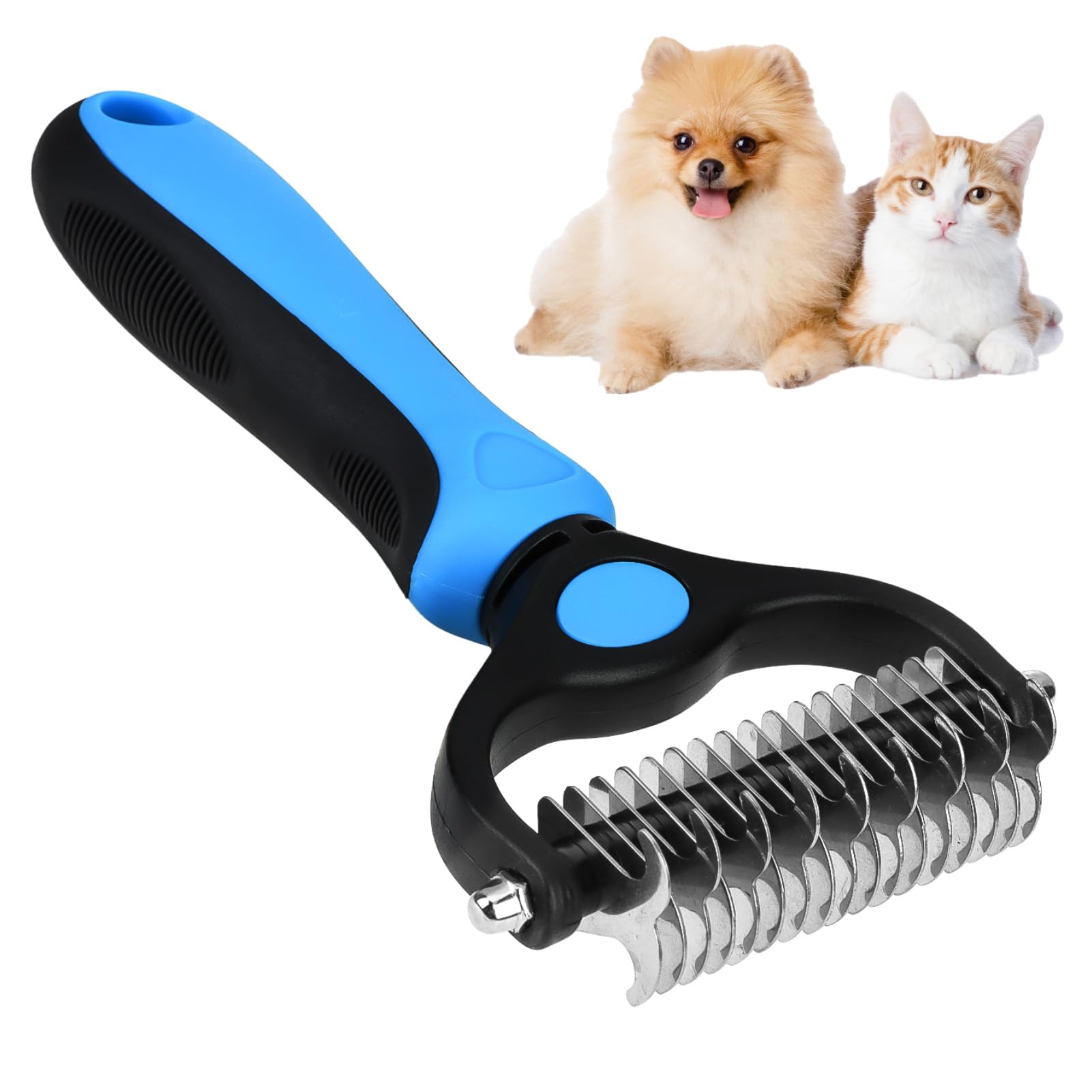 Pet Deshedding Brush, Double Sided Undercoat Rake for Dogs & Cats - Dematting Comb for Long & Short Hair Fur - Reduces Shedding by 95%, Grooming Removing Loose Undercoat, Knots, Mats Remover