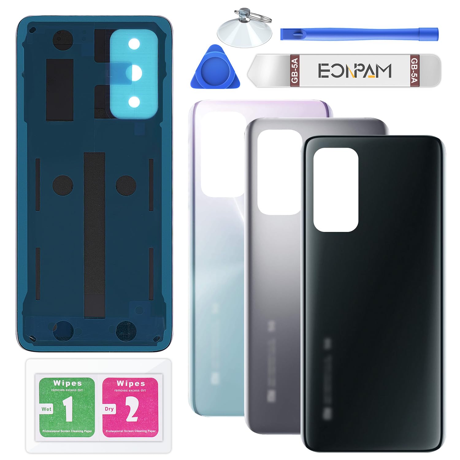 Eonpam Back Cover Glass for Xiaomi Mi 10T / Mi 10T Pro Rear Glass Replacement with Repair Kit Genuine Rear Housing (Cosmic Black)