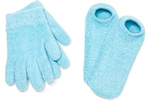 NatraCure Moisturizing Gel Booties and Gloves Set - (for dry skin, dry hands, feet, cracked heels, cuticles, rough skin, dead skin, use with your favorite lotions) - 155/175-AQ/RET - Color: Aqua