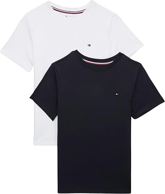 Pacote de 2 T-shirts para crianças: decote redondo, azul (céu do deserto/branco), 14-16 anos