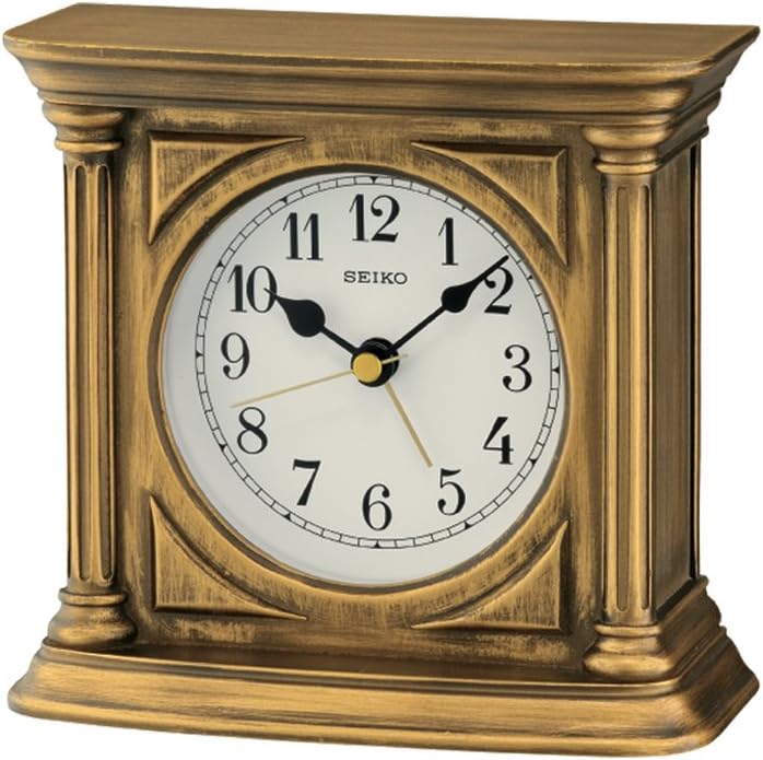Seiko Antique Finish Mantel Alarm ClockGold, Wood, 8x14x18 cm Amazon