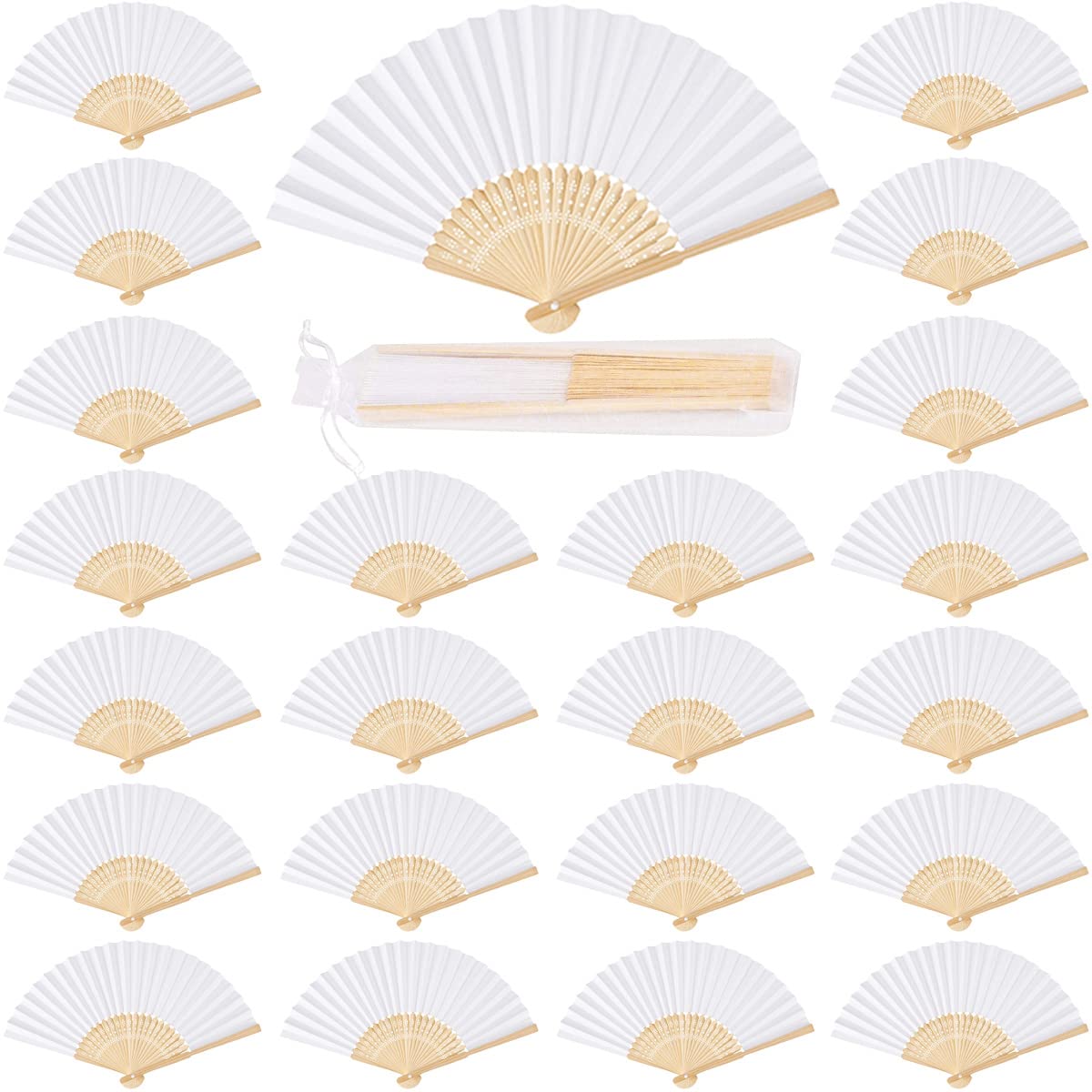 iZoeL 60 Wedding Fan White Paper Fan Handheld Hand Fan Folding for Guests White Traditional Fans Sumner Gifts for Church Hen Party Wedding Decorations Diy Wall Decor
