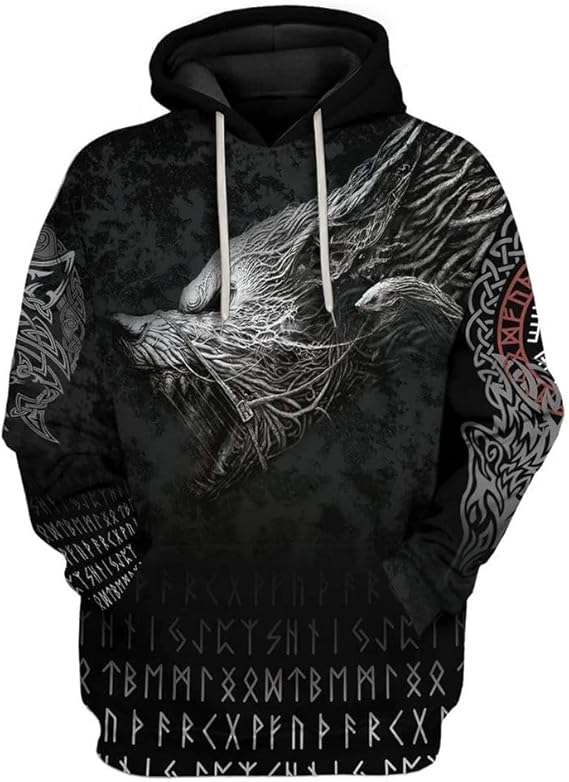 Viking Hoodie, Men's Viking Totem 3D Print Long Sleeve Hoodies Pullover