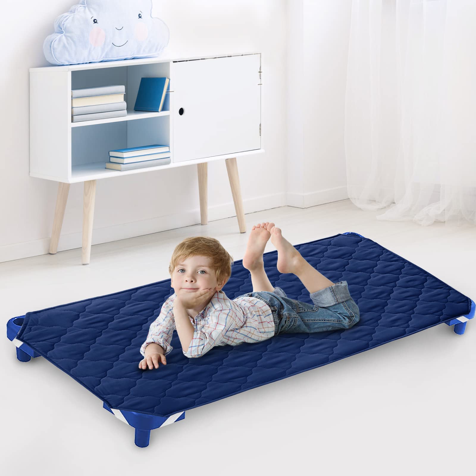 Photo 1 of Cot Sheet for Standard Size Daycare/Pre-School Cot Kids Nap Mat Sheet 23" x 51", Children’s Naptime Cot Sheet Padded Cover, Breathable Nap Mat Cover for Boys and Girls, Navy