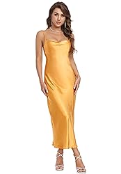 Women's Spaghetti Strap Midi Satin Silk Dresses