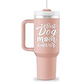 ROSTANTEN Dog Mom Gifts for Women - Dog Lovers Gifts for Women - Dog Mom Mothers Day Gift - Gift for Dog Lovers Owners - 40 oz Engraved Tumbler with Handle & Straw