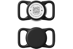 WHOSEID QR Code Airtag Holder, Scan QR Code Send Location Alert Email, Waterproof Full Body Protection Anti-Lost Air Tag Case, Airtag Accessories for Dog, Cats, Collar, Backpack (Black, Regular)