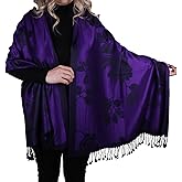 TZ Promise Women Soft Silky Pashmina Reversible Floral Rose Shawl Wrap Scarf w/Fringes