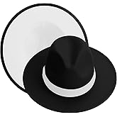 KUJUHA Fedora Hats for Mens/Womens Felt FedoraHats Two Tone Wide Brim Fedora Hats Rancher Hat