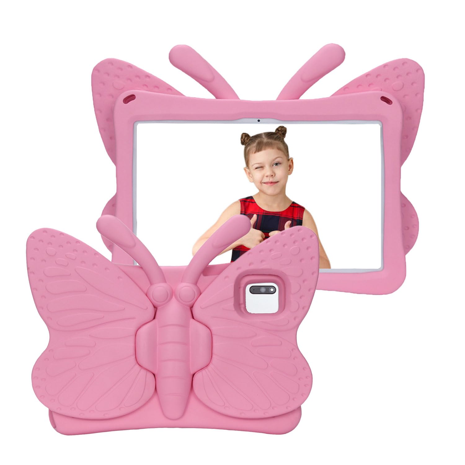 Tading for Lenovo Tab M10 Plus 3rd Gen Case Kids, Cute Butterfly Kid Proof EVA Foam Protective Stand Cover for Lenovo Tab M10 Plus (3rd Gen) 10.6 Inch (TB-125FU TB-128FU TB-128XU) 2022 - Pink