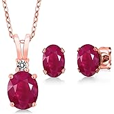 Gem Stone King 3.67 Ct Oval Red Ruby 18K Rose Gold Plated Silver Pendant and Earrings Jewelry Set
