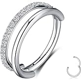 MissNity G23 Titanium Conch Piercing Jewelry Hoops, 16 Gauge Cartilage Earrings for Women Men, Body Implant Grade Nose Rings, Hypoallergenic Hinged Clicker