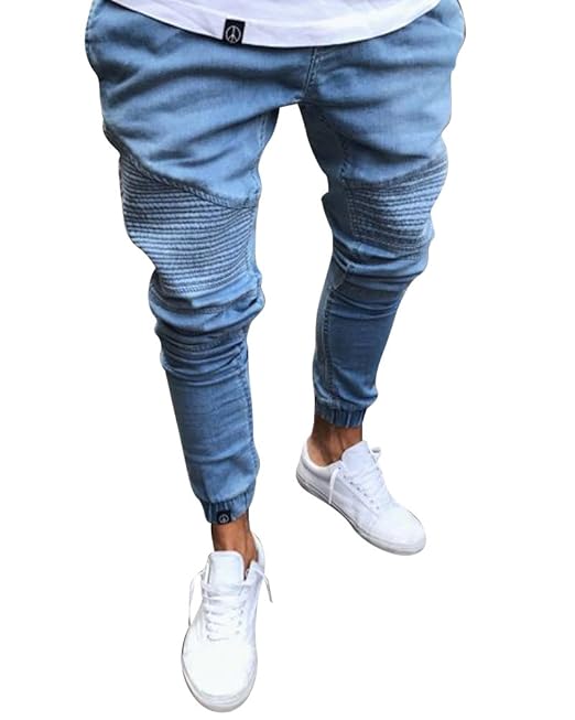 Herren Skinny Ankle Jeans Hose Stretch Jeanshose Mit Mit Gummizug Am Knöchel