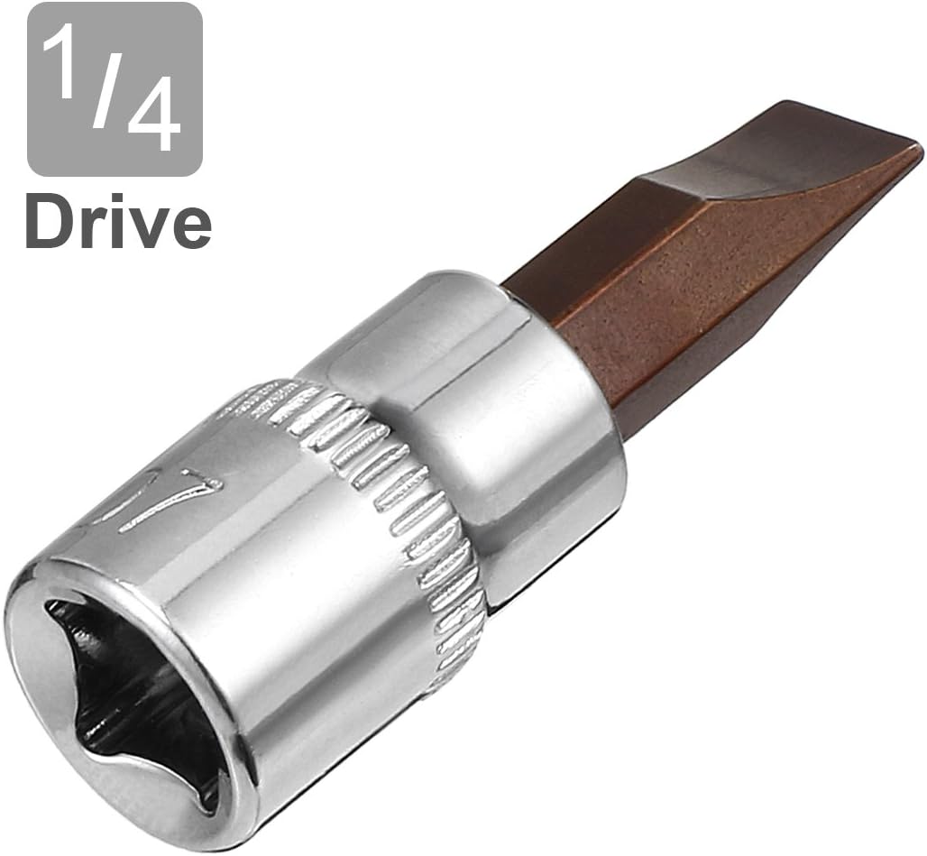 Sourcingmap 2pcs 1/4" Drive x 7mm Slotted Bit Socket, S2 Steel Bits CR-V Sockets 1.5" Length Use with Ratchet Wrench - Image 4
