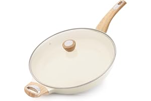 SENSARTE Ceramic Nonstick Frying Pan Skillet with Lid, 12.5 Inch Non Stick Pan Wok, Healthy Kitchen Cooking Sauté Pans, Free 