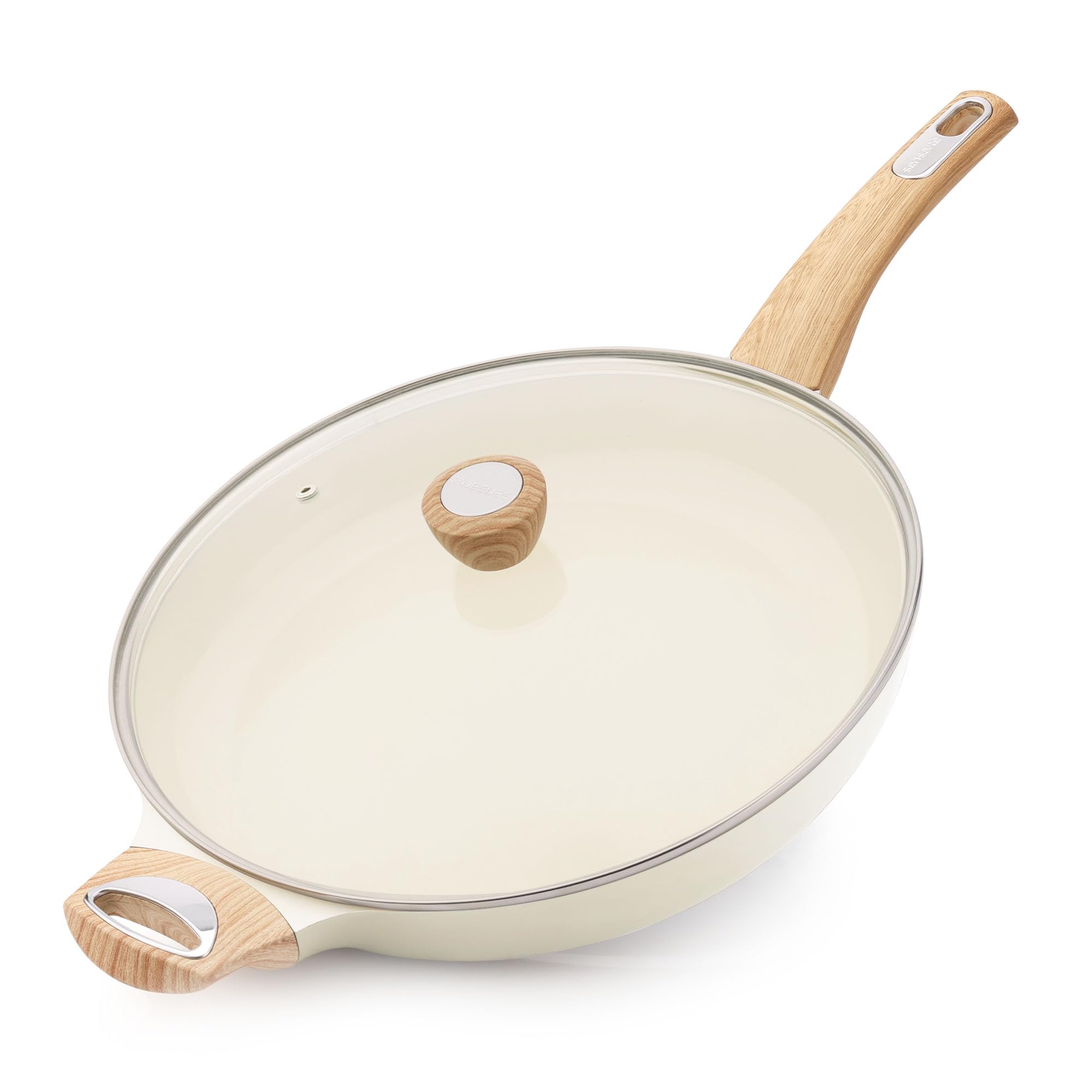 Photo 1 of **HAS SCRAPES & SCRATCHES TO MATERIAL**** SENSARTE Ceramic Nonstick Frying Pan Skillet with Lid 12.5Inch Large Non Stick Non-toxic Healthy Kitchen Cooking Chef's Pan, Free of Intentionally Added PFOA/PFAS/PTFE, Induction Compatible, White