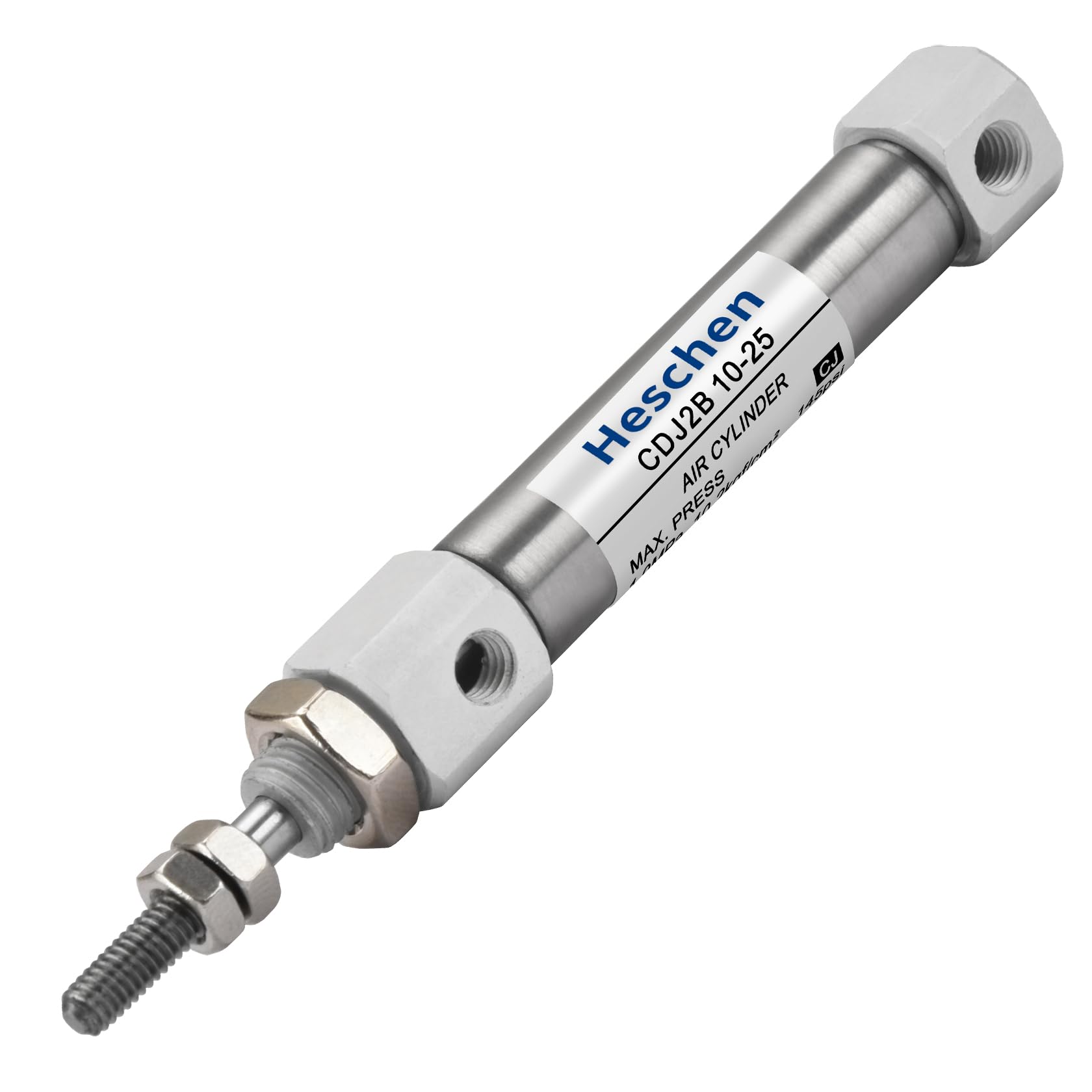 Heschen Stainless Steel Slim Air Pneumatic Cylinder, CDJ2B 10-25, M5 Port, 10mm Bore, Double Acting Single Rod (25mm Stroke)