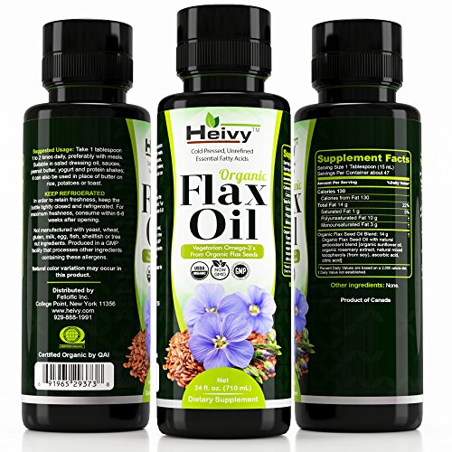 Heivy Organic Flax Oil (24 FL OZ), Flaxseed Oil Liquid, Cold Pressed