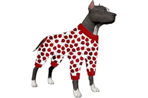 LovinPet Large Dogs Pajamas Clothes, Pitbull Onesie, Slim Fit, Lightweight Pullover Pajamas, Pitbull Clothes, Full Coverage Dog Pjs, Red Ladybug Prints, Full Coverage Large Breed Dog Pjs, 3XL