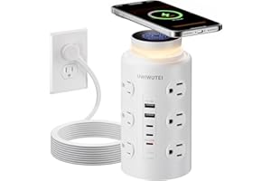 Tower Power Strip Surge Protector with Wireless Charging & Night Light - PD20W Fast Charging Station,12 Outlets, 5 USB (3 USB