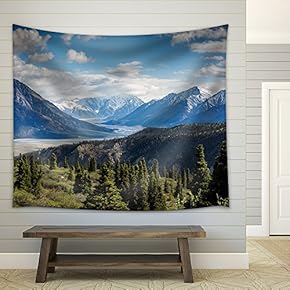 Mountains Panorama Snowy Peaks and The Green Hills - Fabric Wall Tapestry Home Decor - 51x60 inches