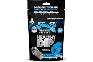 TeaZa Herbal Energy Pouches Tobacco Alternative Nicotine Free Dip, Smokeless Alternative Snuff and Healthy Dip Pouches, Cool Mint Chill (1 Pack) Tobacco Free Chew Premium Crisp Minty Flavor