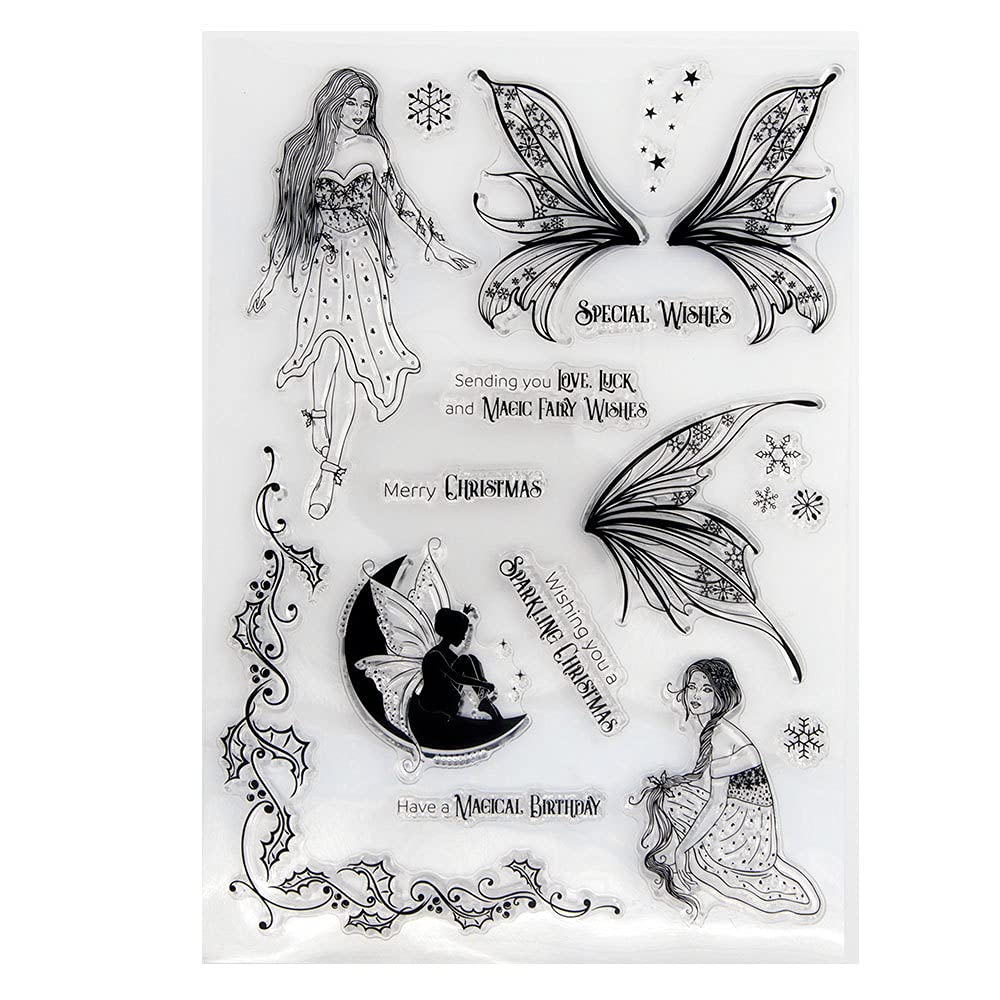 arriettycraft Magic Fairy Merry Christmas Snowflakes Berry Branch Rubber Stamps Clear Stamps for Christmas Card Making Decoration and DIY Scrapbooking Rubber Stamps for Crafts