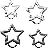 4pcs Star Carabiner, 1.61in & 1.26in Zinc Alloy Cool Cute Star Shaped Carabiner Clip Fashionable Pentagram Carabiner Keychain for Keys Ring Camping Outdoor Travel(Black, Silver)